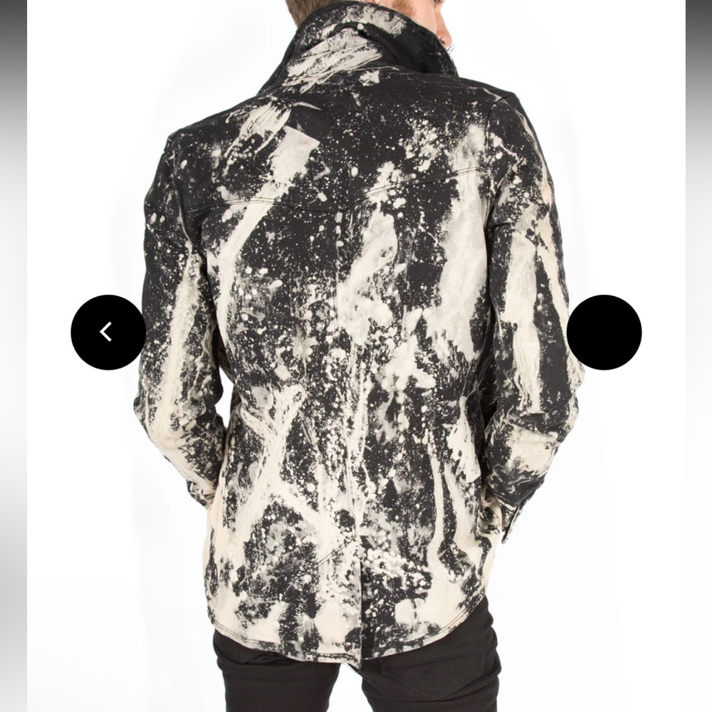 Lip Service Black & Creamish Vintage Porn Splatter Stretch Twill Jacket NWT L - Picture 3 of 16